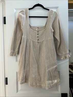 Free People Beige Waffle Knit Mini Dress